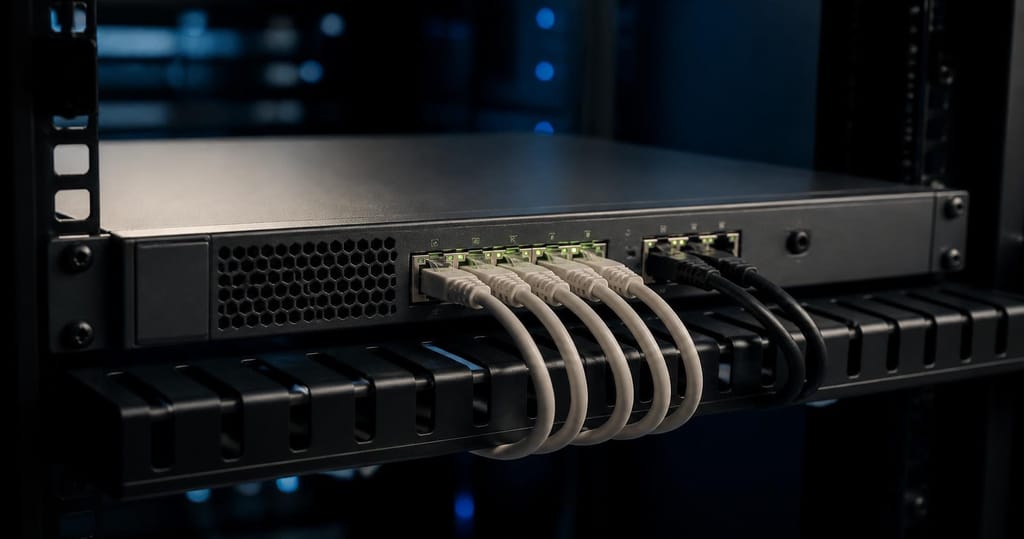 Firewall rackabil 1U cu porturi ethernet conectate in dulapul de retea