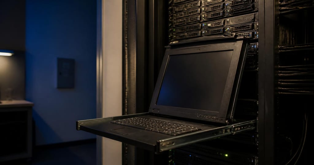 Consola KVM extrasa in rackul cu servere de mail Exchange