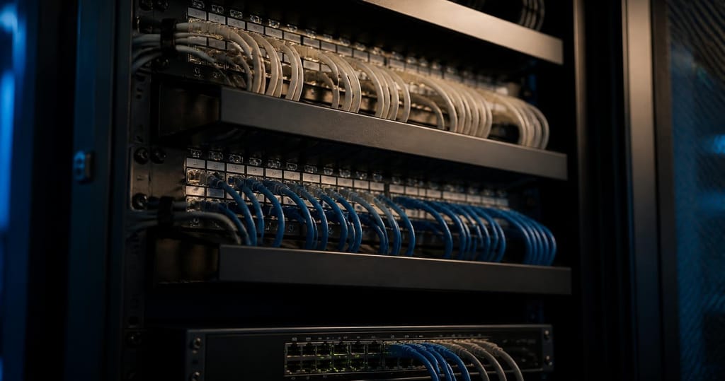 Panouri patch de 48 porturi cu cabluri organizate si switch enterprise